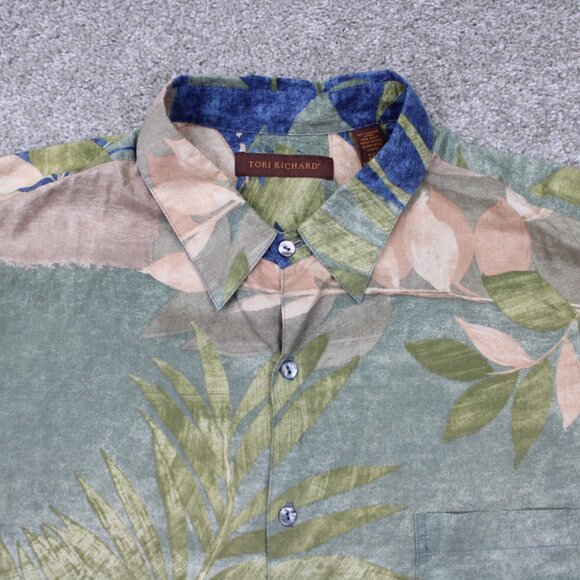 Tori Richard Shirt Mens 2XL XXL Blue/Green 100% Cotton Lawn Short Sleeve Button - Picture 5 of 12